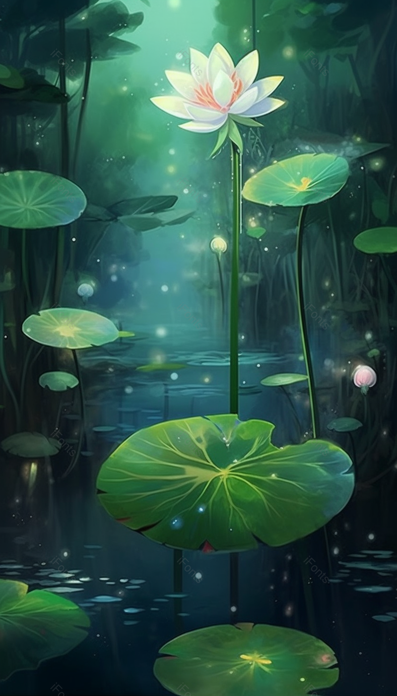 暗绿色荷花特写大荷叶星光夜色插画背景,插画/手绘图,插画/手绘图库,插画/手绘图下载,插画/手绘